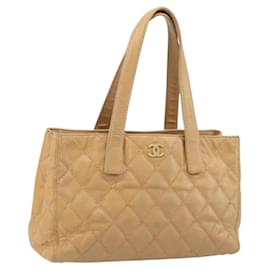 CHANEL Borsa a Mano Wild Stitch Pelle Beige Oro CC Auth AMZ064