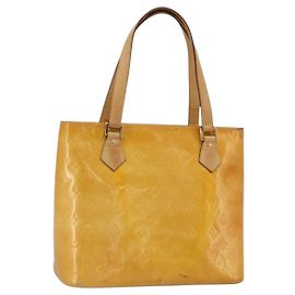 LOUIS VUITTON Borsa a Mano Monogram Vernis Houston Giallo Lime M91055 LV Auth hk3628
