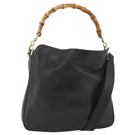 Borsa a Spalla in Pelle Gucci Bamboo 2way Nera Oro 001 1705 1638 Auth YKZ462