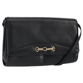 Céline Pferdebeißsattel Schultertasche aus Leder Schwarz Gold Auth INZ069