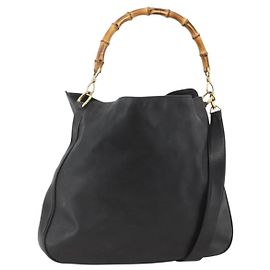 Borsa a Spalla in Pelle Gucci Bamboo 2way Nera Oro 001 0166 1577 Auth YKZ947