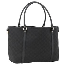 Borsa Tote GG Canvas Gucci Outlet Nera Argento 265695 Auth AMZ157