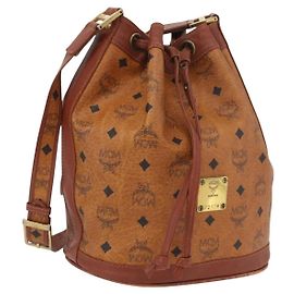 Borsa a corda Vicetos Logogram MCM in pelle PVC marrone e oro Auth AMZ492