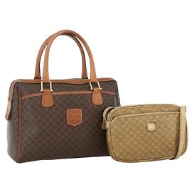 Céline Borsa a mano in tela Macadam CELINE PVC 2 pezzi Marrone Beige Auth ka3848