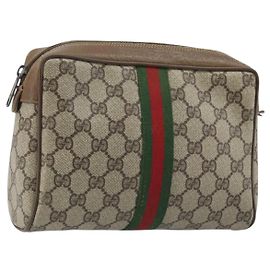 GUCCI GG Supreme Web Sherry Line Clutch Bag PVC Beige Oro 89 01 012 Auth YKZ156