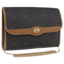 Borsa a spalla in tela a nido d'ape Christian Dior con catena in PVC nera e dorata Auth YKZ096