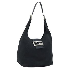 Borsa a mano FENDI in nylon nero argento autentica YKZ062