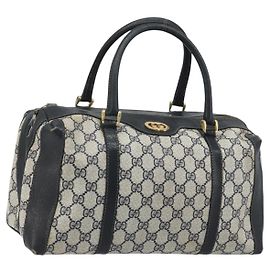 Borsa a Mano GUCCI GG Supreme PVC Blu Navy Oro Auth YKZ165