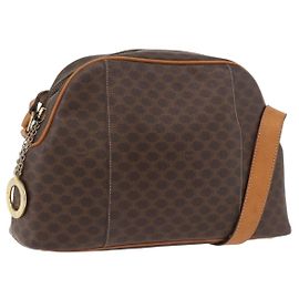 Céline Borsa a spalla circolare in tela Macadam CELINE in pelle PVC marrone e oro Auth BAZ708