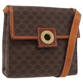 Céline Borsa a spalla circolare in tela Macadam CELINE in pelle PVC marrone e oro Auth BAZ798