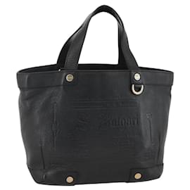 Bulgari Bolso de mano BVLGARI de cuero negro y dorado Auth hk3605