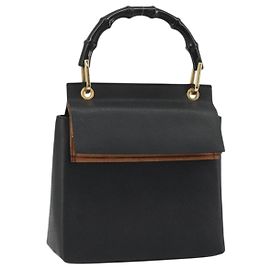 Gucci Bamboo Handtasche aus Leder Schwarz Gold 000 1014 1888 Auth INZ098