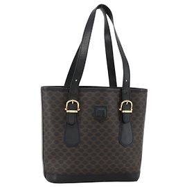 Céline Bolso tote de lona Macadam CELINE en cuero PVC negro y dorado Auth YKZ1148