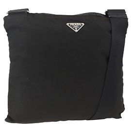 Bolso de Hombro PRADA Nylon Negro Plata Auténtico YKZ307