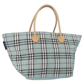 Bolso de mano Burberry Nova Check Blue Label de nailon azul claro plata auténtico bs34397