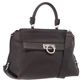 Salvatore Ferragamo Borsa Sofia Gancini in pelle 2 in 1 Bordeaux Argento Auth ARZ841