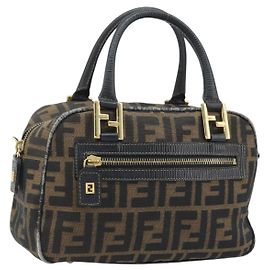 FENDI Zucca Canvas Hand Bag Black Brown Auth YKZ272