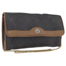 Borsa in tela a nido d'ape Christian Dior con catena in pelle PVC nera e oro Auth hk3598