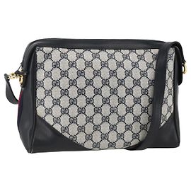 Borsa a Spalla Gucci GG Supreme Sherry Line PVC Blu Navy Oro Rosso Auth BAZ856