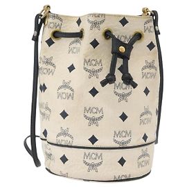 Borsa a spalla MCM Vicetos Logogram PVC Bianco Oro Auth INZ084
