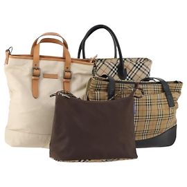 Borsa a mano in tela Burberrys Nova Check Blue Label 4 pezzi marrone beige Auth mr2152