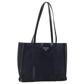 PRADA Tote Bag aus Harako-Leder in Marineblau Auth 167194