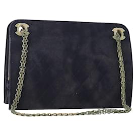 CHANEL Matelassé Kette Handtasche Baumwolle Marineblau Gold CC Auth YKZ061
