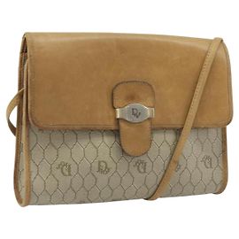 Christian Dior Borsa a spalla in tela a nido d'ape PVC beige oro Auth ARZ767