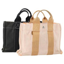 Hermès HERMES Fourre Tout PM Bolsa de Mão Lona 2 Conjunto Laranja Preto Auth 174217