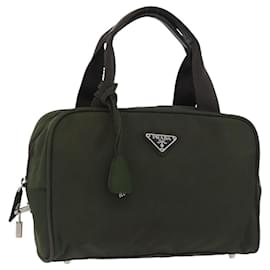 PRADA Borsa a mano in nylon khaki argento Auth ARZ822