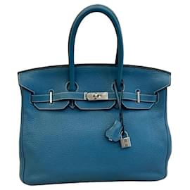 Hermès Birkin 35 in pelle Togo Blu Jean con palladio