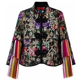 Autre Marque Libertine Seidenjacke mit Blumenmustern und bunten Fransen