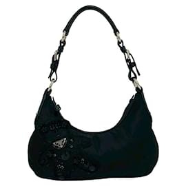 Borsa a spalla in tessuto nero con perline Prada Bear per la sera