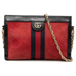 Gucci Rosso Piccolo in Suede Web Ophidia con Catena a Spalla