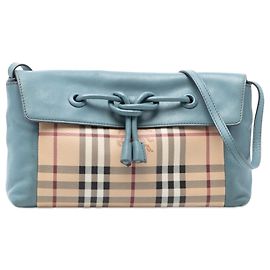 Borsa a tracolla Leah in tela rivestita con motivo Haymarket beige di Burberry