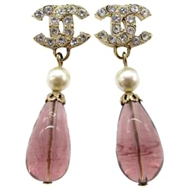 Orecchini push back in perle finte con strass placcati in oro CC dorato di Chanel