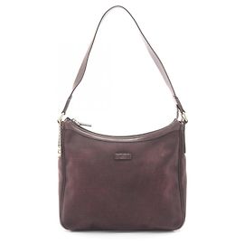 Borsa a spalla in tela e pelle marrone Gucci