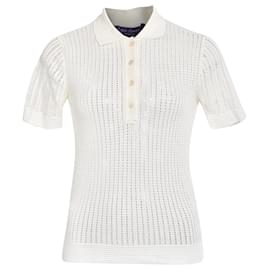 Polo-Pullover aus weißer Baumwolle mit Pointelle-Strick von Ralph Lauren