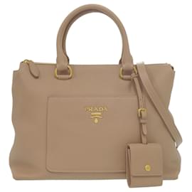 Borsa a mano in pelle beige a due vie Prada
