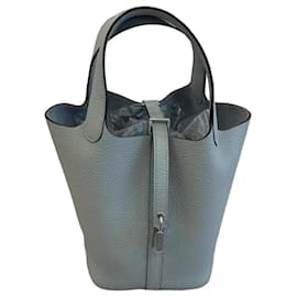 Hermès Picotin Lock 18 in pelle Bleu Glacier con palladio