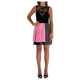 Fausto Puglisi Kleid mit Spitzenoberteil und Plisssiertem Rock Rosa Taupe