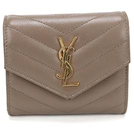 Braunes Dreifach-Wallet von Saint Laurent