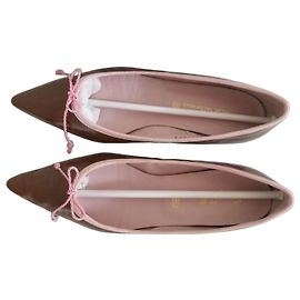 Autre Marque Sandali Brat Camel con bordo rosa e fiocco