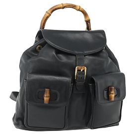 Gucci Bamboo Rucksack Leder Schwarz Gold 003 1998 0016 Auth 176041