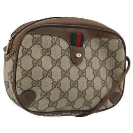 Borsa Sherry Line GG Supreme Web di GUCCI in PVC beige e oro 89 02 066 Auth BA12034