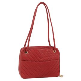 Borsa a Spalla V Stitch CHANEL in Pelle di Agnello Oro Rosso CC Auth mr2345