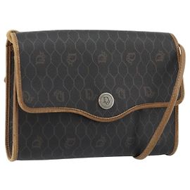 Borsa a spalla in tela a nido d'ape PVC nera e oro Christian Dior Auth 175612