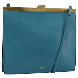 Céline Borsa a spalla Mini Clasp in pelle blu e oro Auth YKZ1215A