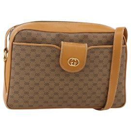 GUCCI Micro GG Supreme Schultertasche PVC Beige Gold 001 098 1244 Auth 175291