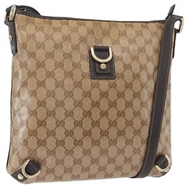 Borsa a Spalla GG Crystal Gucci in Tela Rivestita Beige Oro 268642 Auth ka4004